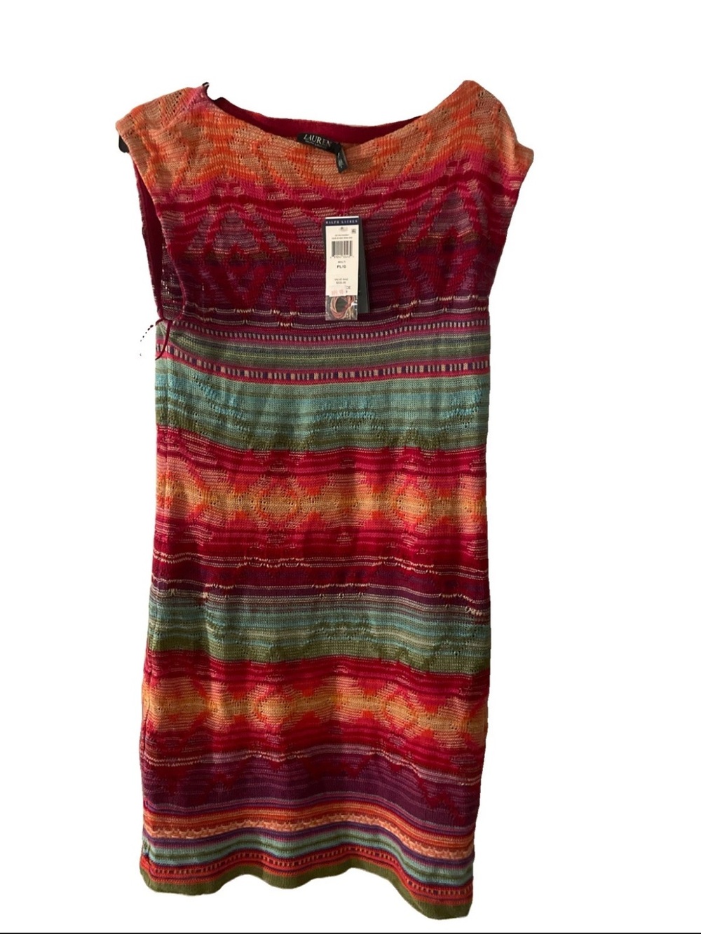 Lauren Ralph Lauren Linen Blend Aztec Knit Dress Southwestern Bodycon Petite L